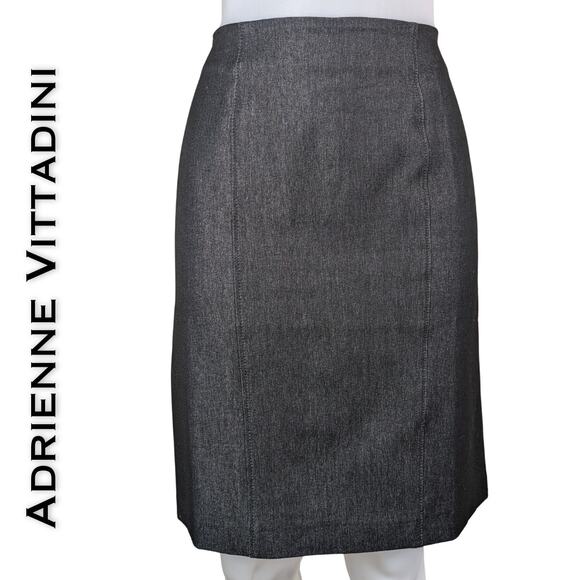 Adrienne Vittadini Pencil Skirt 8 Dark Gray Heather Stretch Panel Career Uptown - Picture 1 of 9